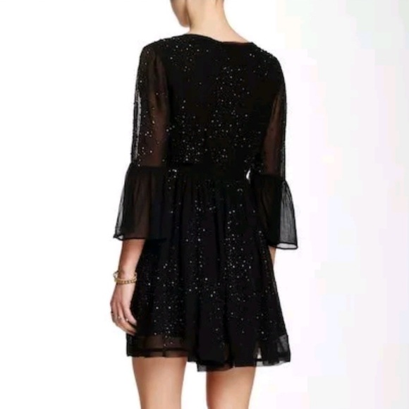 Free People beaded black wrap mini dress size 4 - Picture 3 of 10